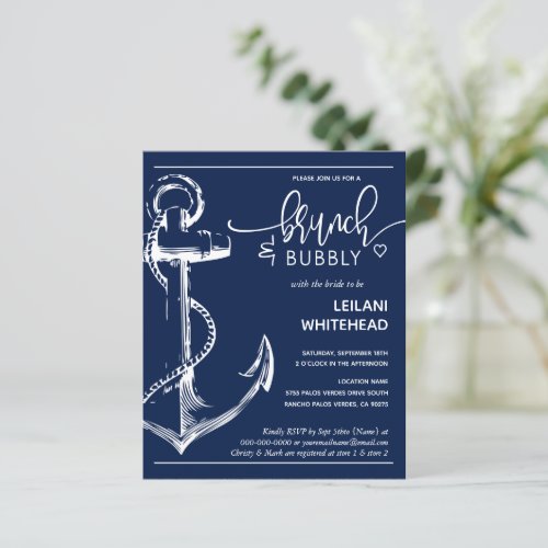 Budget Nautical Anchor Bridal Shower Navy Invite