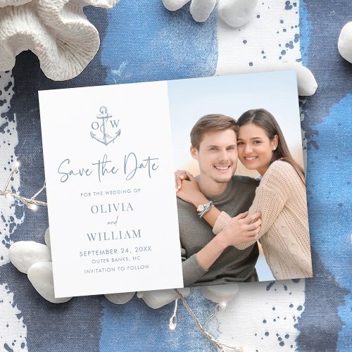 Budget Nautical Anchor Dusty Blue Save the Date