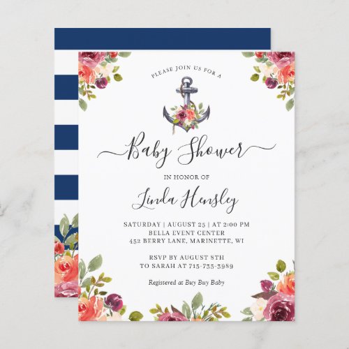 Budget Nautical Anchor Floral Baby Shower Invites