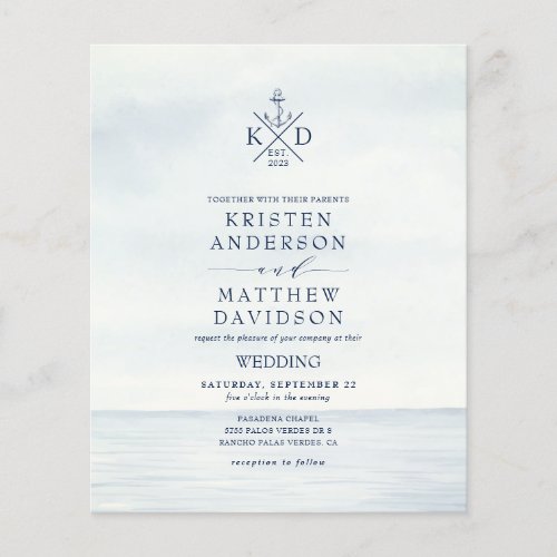 Budget Nautical Anchor Monogram Wedding Invite