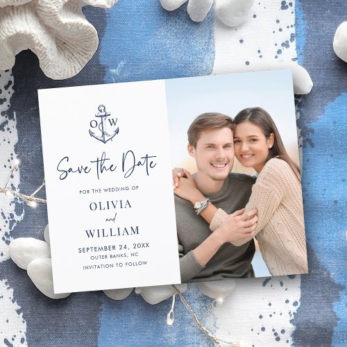 Budget Nautical Anchor Navy Photo Save the Date