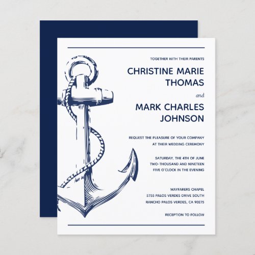 Budget Nautical Anchor Wedding Invite