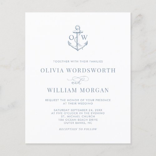 Budget Nautical Anchor Wedding Invite Blue QR Code Flyer
