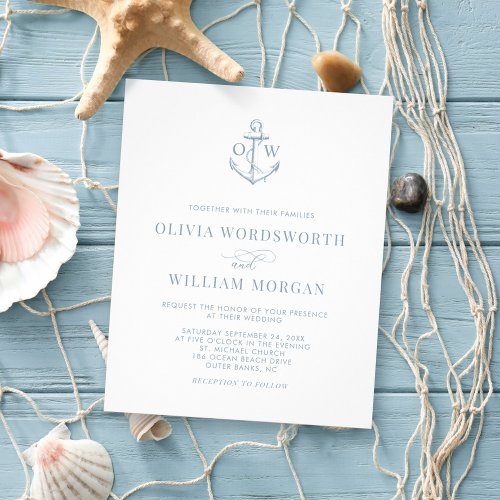 Budget Nautical Anchor Wedding Invite Dusty Blue Flyer