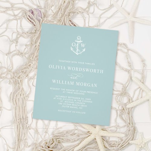 Budget Nautical Anchor Wedding Invite Sea Glass  Flyer