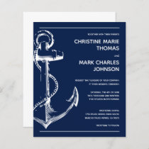Budget Nautical Anchor Wedding Navy Blue Invite