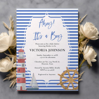 Budget Nautical Blue Its a Boy Baby Shower Invite