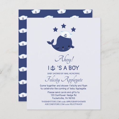 BUDGET Nautical Boy Whale Baby Shower Invitation