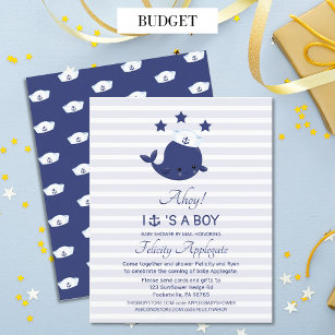 BUDGET Nautical Boy Whale Baby Shower Invitation