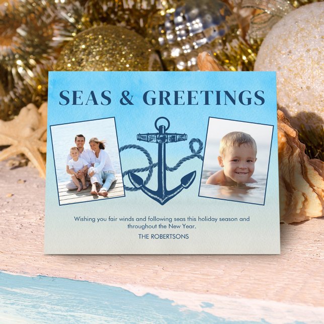 Budget Nautical Christmas Anchor Seas Photo Card (Creator Uploaded)