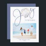 Budget Nautical Christmas Joy Seashell Holiday<br><div class="desc">This Coastal, Nautical Christmas Joy Seashell Holiday Photo features a rustic seashell as the "o" in Joy on a background of coastal white , with seaside blue text. Easy to add your photo and details for a fun Christmas card! **Our BUDGET paper is smaller, lighter, and more delicate, but still...</div>