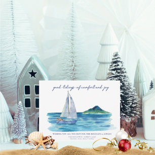 Budget Nautical Coastal Watercolor Christmas Card Flyer