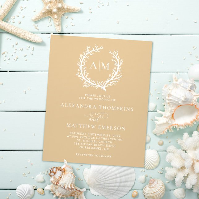 Budget Nautical Coral Reef Beige Wedding Invite Flyer (Creator Uploaded)