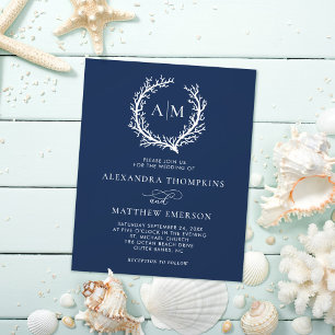 Budget Nautical Coral Reef Navy Blue Wedding Flyer
