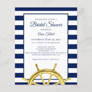 Budget Nautical Navy Gold Bridal Shower Invitation