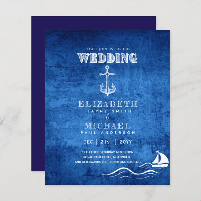 BUDGET Nautical Sailing Destination Wedding Invite (Front/Back)