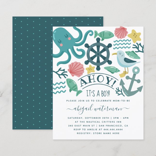 Budget Nautical Sea Critter It's A Boy Baby Shower (Front/Back)