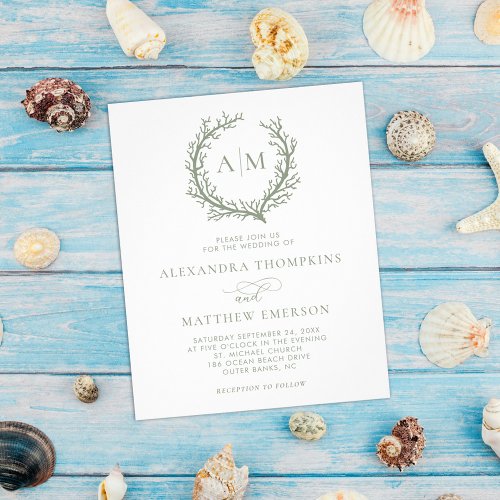 Budget Nautical Wedding Coral Reef Sage Green Flyer