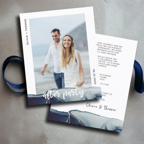 Budget Navy After Elopement Party Wedding Invite