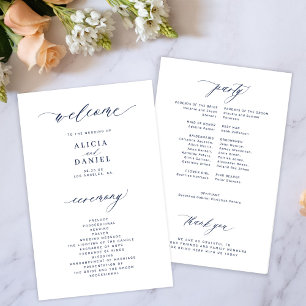 Budget navy and white elegant wedding program