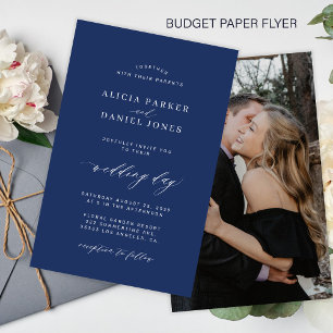 Budget navy and white photo wedding invitation flyer