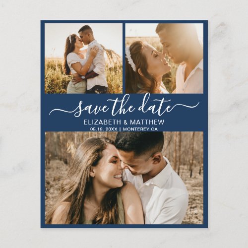 Budget Navy and White Script Photo Save The Date