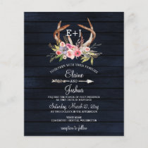 Budget Navy Antlers Country Wedding Invitation