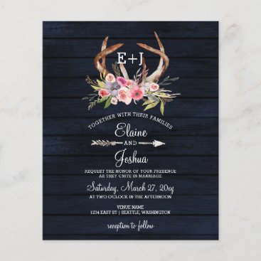 Budget Navy Antlers Country Wedding Invitation