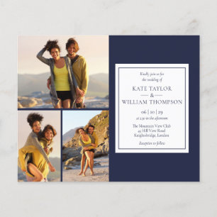 Budget Navy Blue 4 Photos Wedding Invitation