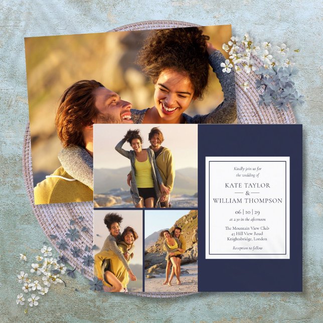 Budget Navy Blue 4 Photos Wedding Invitation (Budget Navy Blue 4 Photos Wedding Invitation)