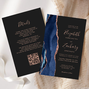 Budget Navy Blue Agate Dark QR Code Wedding