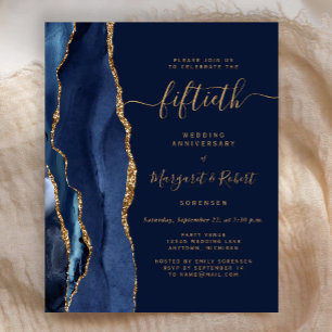 Budget Navy Blue Agate Gold 50th Anniversary Party