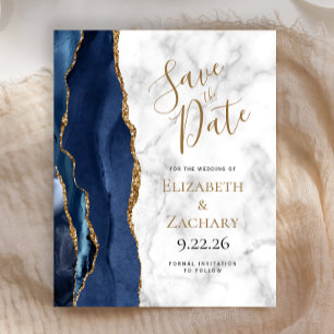 Budget Navy Blue Agate Marble Save the Date