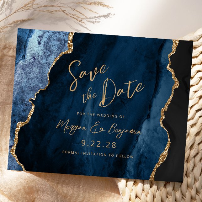 Budget Navy Blue Agate Wedding Save the Date (Creator Uploaded)