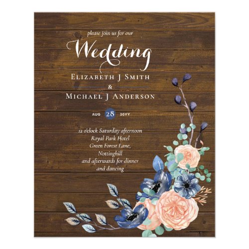 Budget Navy Blue and Coral Wedding Woodland Flyer