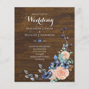 Budget Navy Blue and Coral Wedding Woodland Flyer