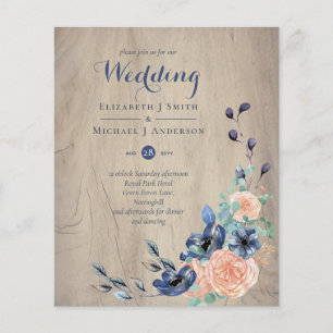 Budget Navy Blue and Coral Wedding Woodland Flyer