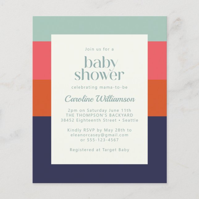 Budget Navy Blue and Red Stripes Chic Baby Shower (Front)