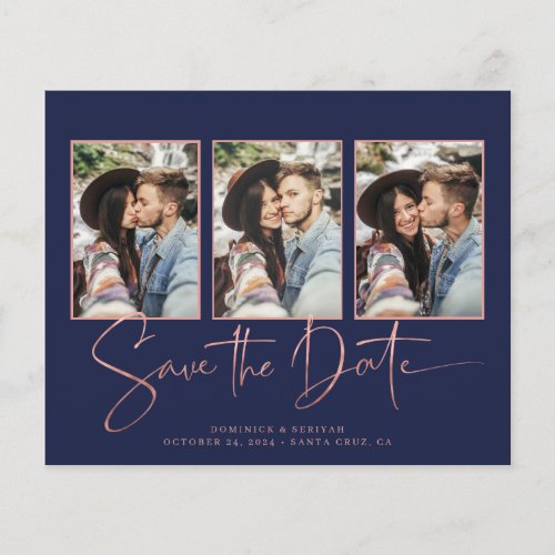 BUDGET Navy Blue Art Deco Rose Gold Save the Date