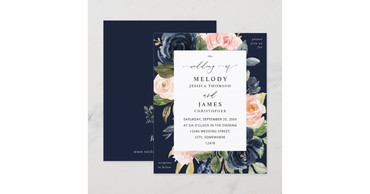 Budget Navy Blue & Blush Pink Floral Wedding Fall | Zazzle