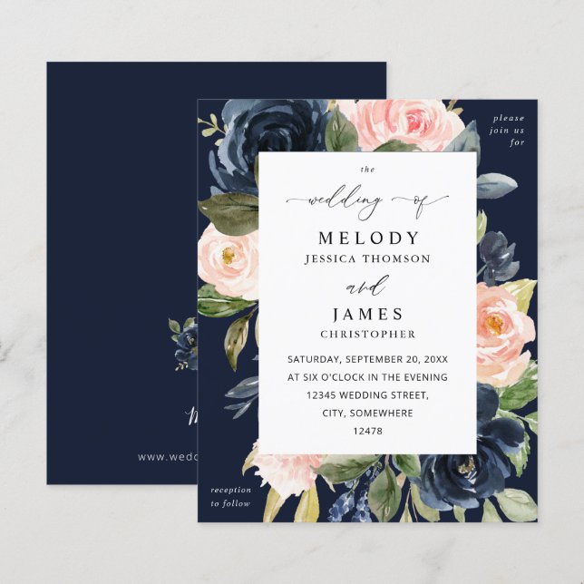 Budget Navy Blue & Blush Pink Floral Wedding Fall (Front/Back)