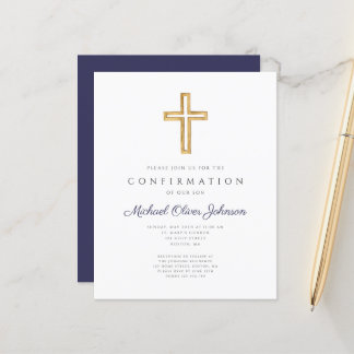 Budget Navy Blue Boy Confirmation Invitation