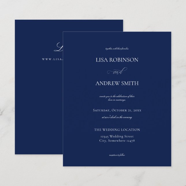 Budget Navy Blue Calligraphy Wedding (Front/Back)