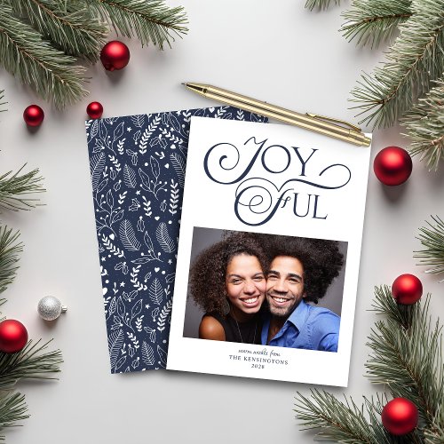 Budget Navy Blue Christmas Joyful Pattern Photo