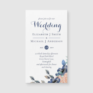 Budget Navy Blue Coral Floral Wedding Invites
