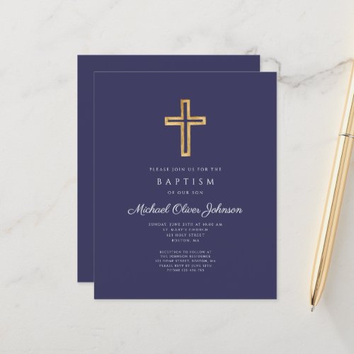 Budget Navy Blue Cross Boy Baptism Paper Sheet