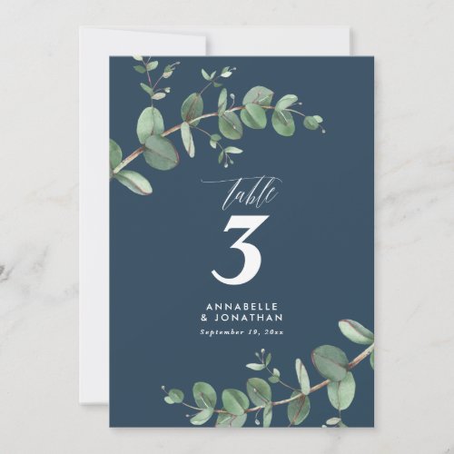 Budget navy blue eucalyptus elegant wedding table invitation