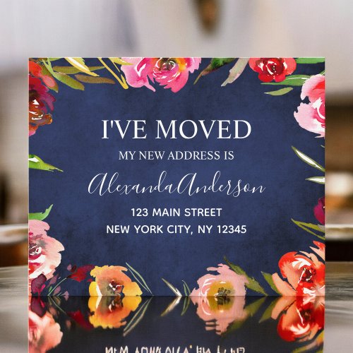 Budget Navy Blue Floral Moving Announcement