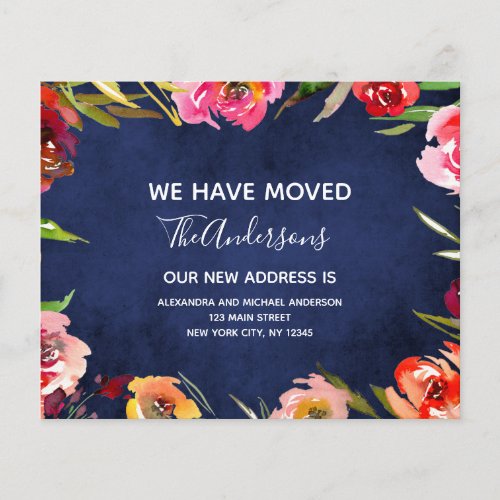 Budget Navy Blue Floral Moving Announcement Flyer