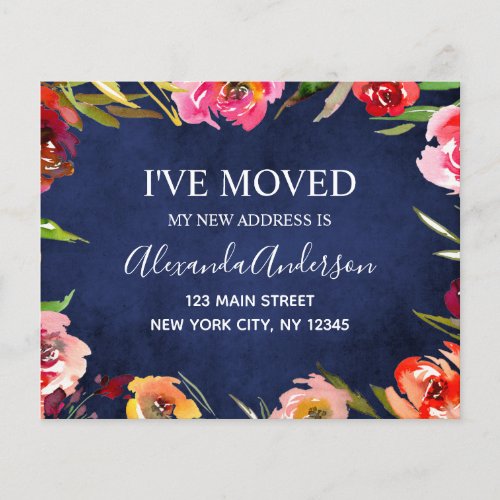 Budget Navy Blue Floral Moving Announcement Flyer